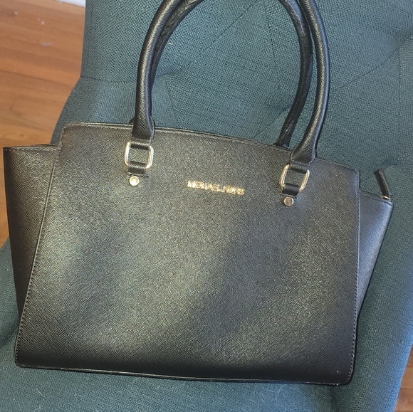 Michael Kors Women's Black Leather Double Handle Satchel Bag - Picture 7 of 7